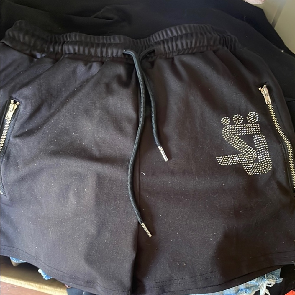 Black Shorts with Rhinestone Design